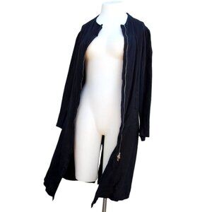 ONZ Inizio Black Linen Top L Lagenlook Cardigan Zip Made in Italy Avant Garde